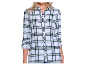MULTIPLES ROLL TAB BUTTON FRONT LONG SLEEVE SHIRT
