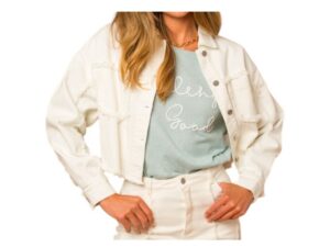 GILLI WHITE FRAYED HEM TRUCKER JACKET