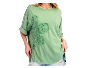 EASEL SHORT SLEEVE LACE FLOWER TOP