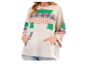 EASEL 3/4 SLEEVE PATCHWORK FRONT TOP