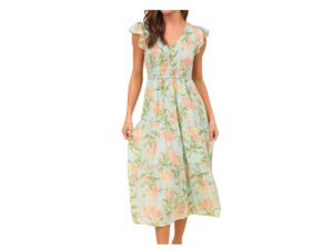 BLUPEPPER SMOCKED V-NECK FLORAL MIDI DRESS