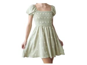BLUPEPPER PUFF SLEEVE SMOCKED EMBROIDERED DAISY DRESS