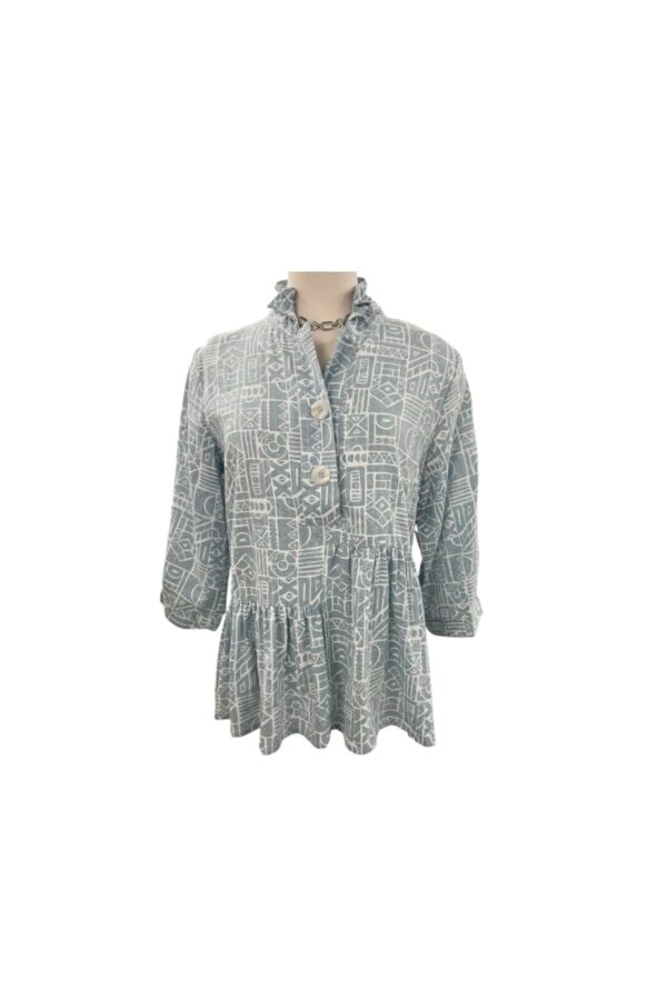 ETHYL GRAY/WHITE PEPLUM BLOUSE