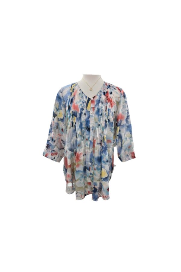 ETHYL PEACH FLORAL PLEAT FRONT BLOUSE