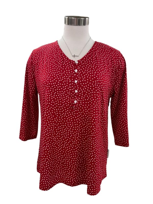 SOUTHERN LADY 3/4 SLEEVE V-NECK DOT PRINT TOP - Image 5