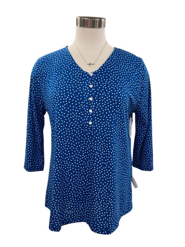 SOUTHERN LADY 3/4 SLEEVE V-NECK DOT PRINT TOP - Image 4