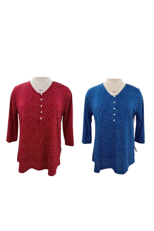 SOUTHERN LADY 3/4 SLEEVE V-NECK DOT PRINT TOP