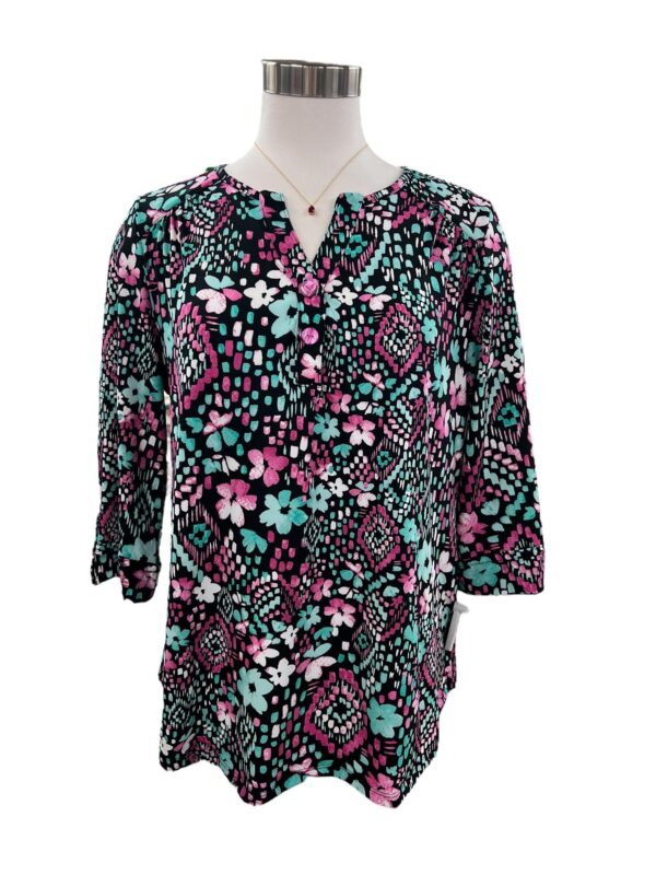 SOUTHERN LADY 3/4 SLEEVE FLORAL/GEO PRINT TOP - Image 2