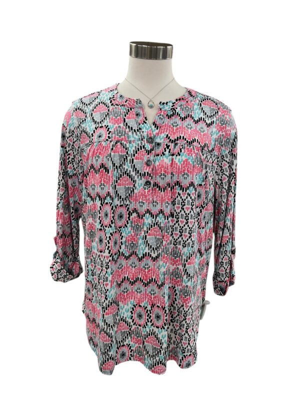 SOUTHERN LADY 3/4 SLEEVE NOTCH NECK PRINT TOP - Image 2