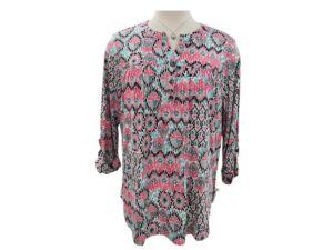 SOUTHERN LADY 3/4 SLEEVE NOTCH NECK PRINT TOP