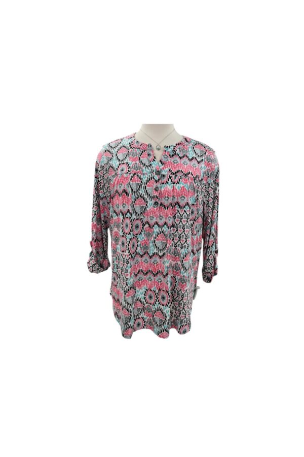 SOUTHERN LADY 3/4 SLEEVE NOTCH NECK PRINT TOP