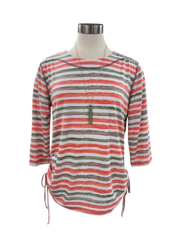 SOUTHERN LADY 3/4 SLEEVE SIDE RUCHED STRIPE TOP - Image 4