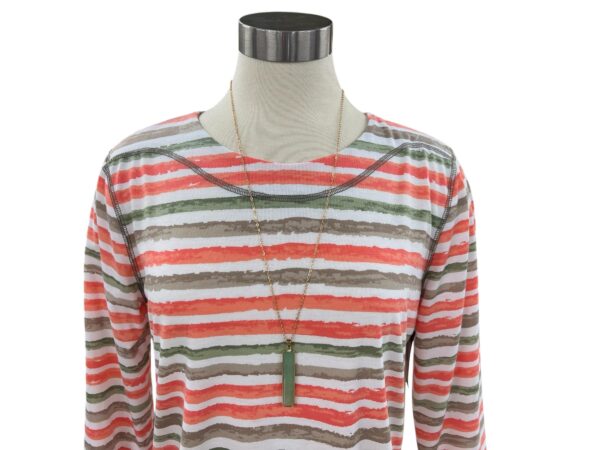 SOUTHERN LADY 3/4 SLEEVE SIDE RUCHED STRIPE TOP - Image 2