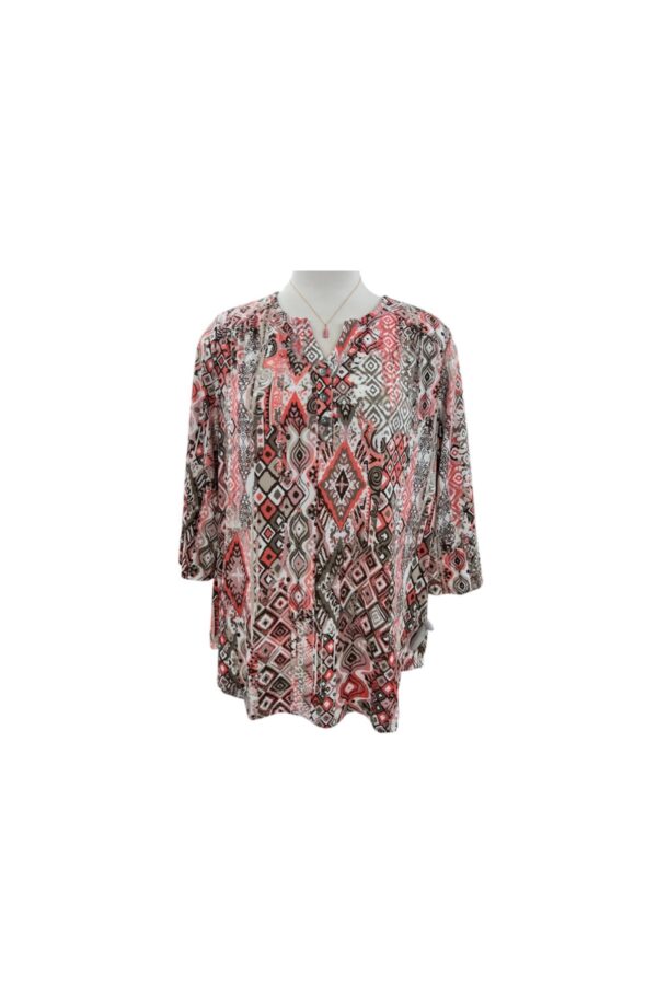 SOUTHERN LADY 3/4 SLEEVE NOTCH NECK PRINT TOP