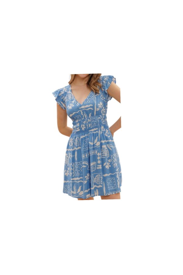 BLUPEPPER BLUE/WHITE PRINT MINI DRESS