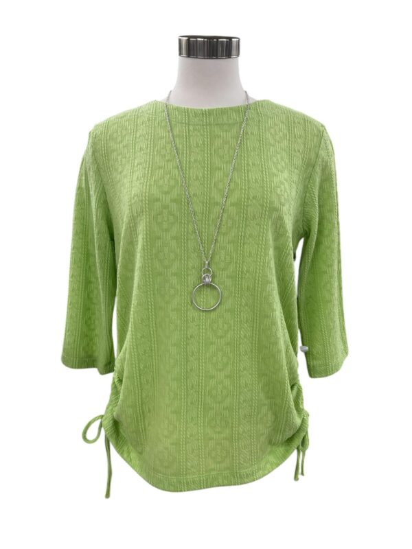 SOUTHERN LADY 3/4 SLEEVE SIDE RUCHE TEXT KNIT TOP - Image 3