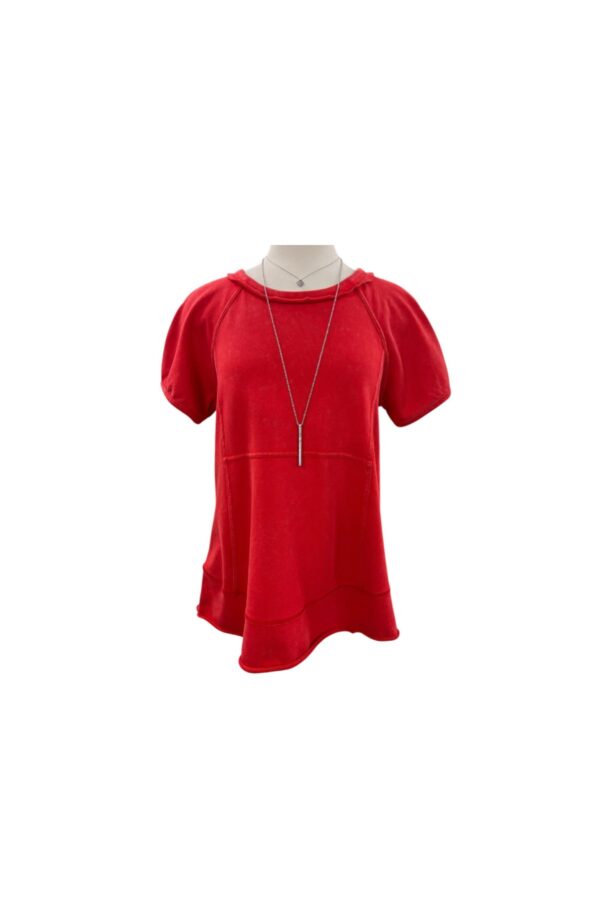 JODIFL FRENCH TERRY RAW SEAM PUFF SLEEVE TOP