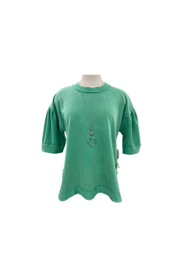 JODIFL FRENCH TERRY RAW SEAM PUFF SLEEVE TOP