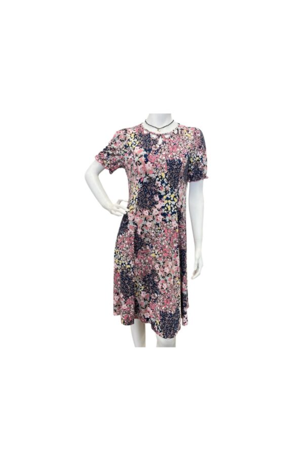 SOUTHERN LADY NAVY/PINK/LEMON PRINT SHORT SLEEVE DRESS