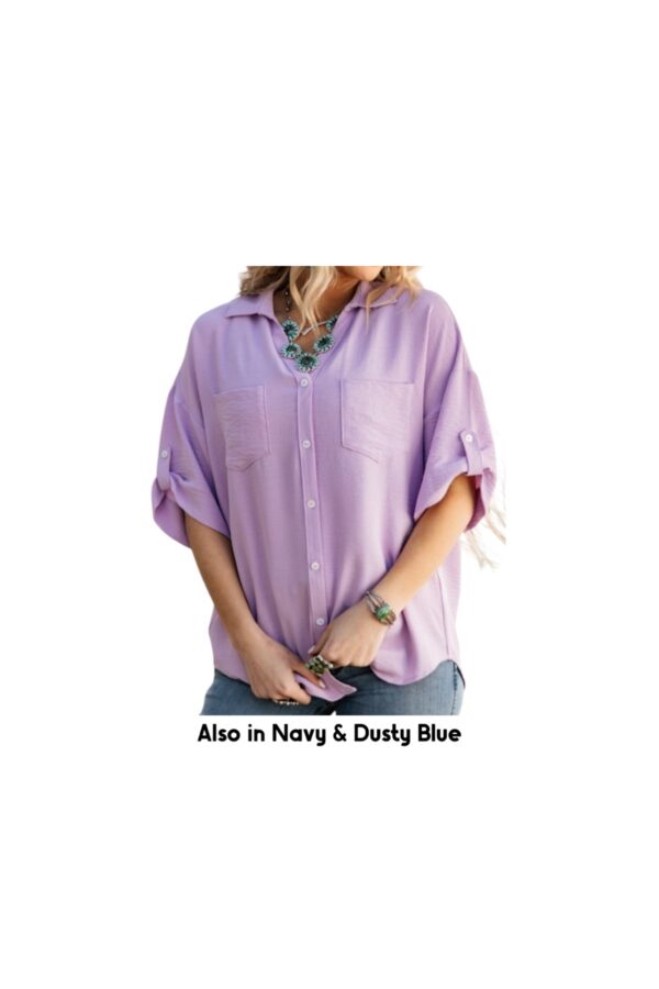 ANDREE ROLL SLEEVE BUTTON FRONT BLOUSE