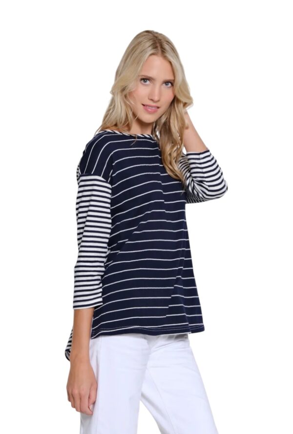 MULTIPLES 3/4 SLEEVE STRIPED LACED BACK TOP - Image 4