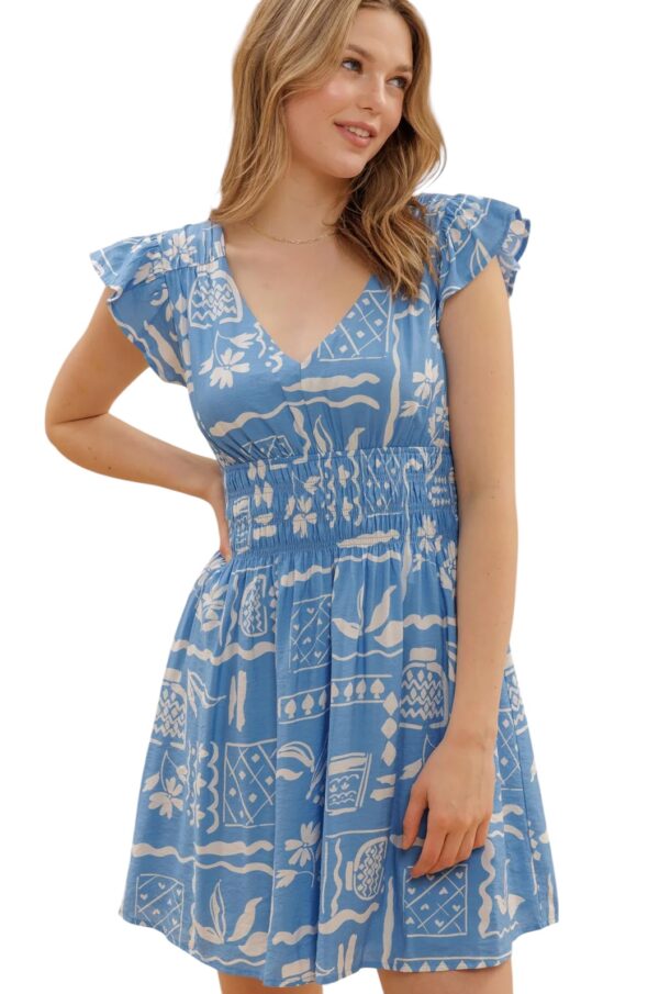 BLUPEPPER BLUE/WHITE PRINT MINI DRESS - Image 6