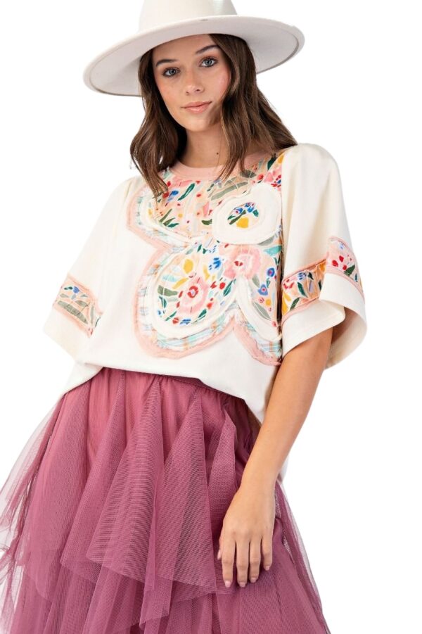 EASEL PUFF SLEEVE FLOWER PATCH TOP - Image 5