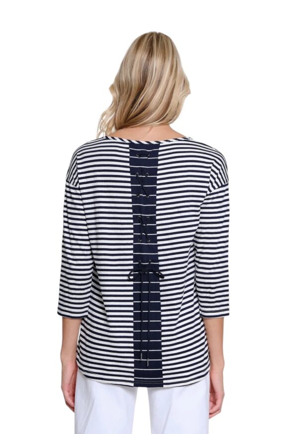 MULTIPLES 3/4 SLEEVE STRIPED LACED BACK TOP - Image 3
