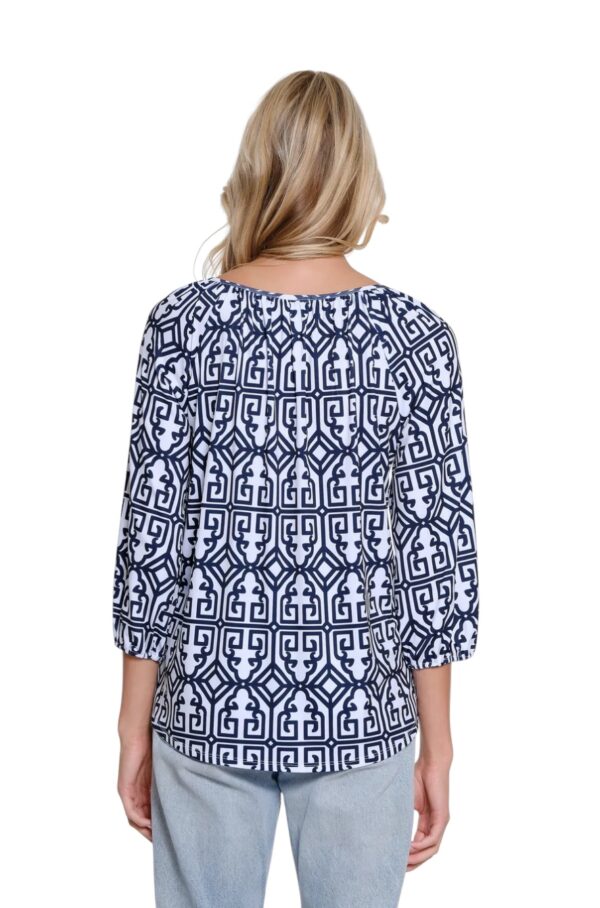 MULTIPLES 3/4 SLEEVE NAVY PRINT PEASANT TOP - Image 3