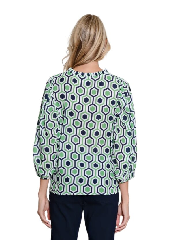 MULTIPLES GREEN/NAVY SMOCKED WOVEN TOP - Image 3