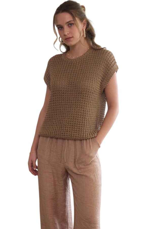 BLUPEPPER ROUND NECK SHORT SLEEVE CROCHET PULLOVER - Image 10