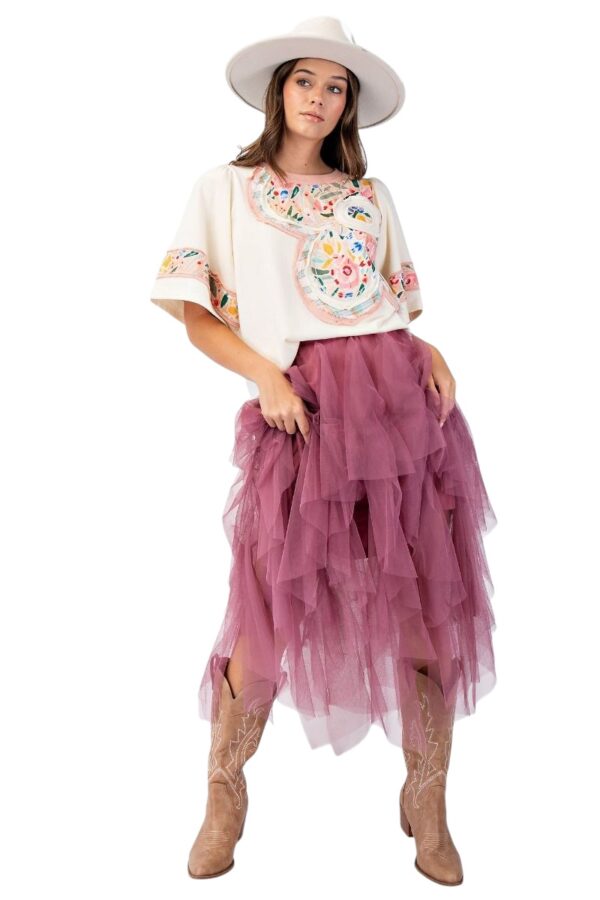 EASEL PUFF SLEEVE FLOWER PATCH TOP - Image 3