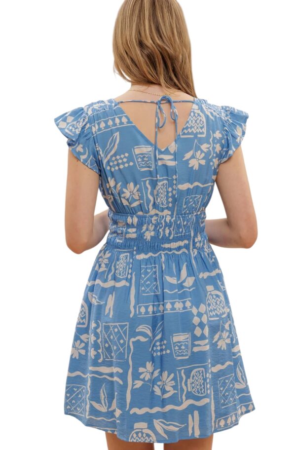 BLUPEPPER BLUE/WHITE PRINT MINI DRESS - Image 3