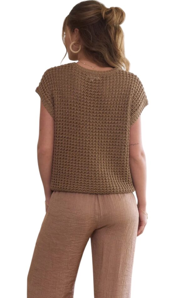 BLUPEPPER ROUND NECK SHORT SLEEVE CROCHET PULLOVER - Image 8