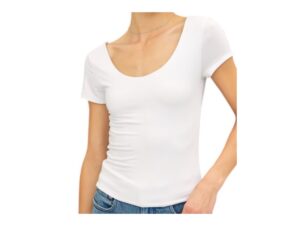 BE COOL DOUBLE LINED SCOOP NECK TEE
