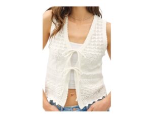 BE COOL CROCHET KNIT TIE SWEATER VEST