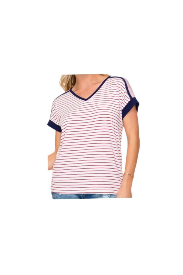 STACCATO V-NECK CONTRAST TRIM STRIPE TOP