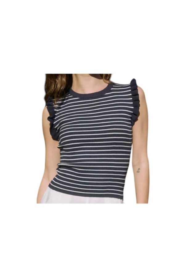 BLUPEPPER RUFFLE TRIM STRIPE SLEEVELESS SWEATER