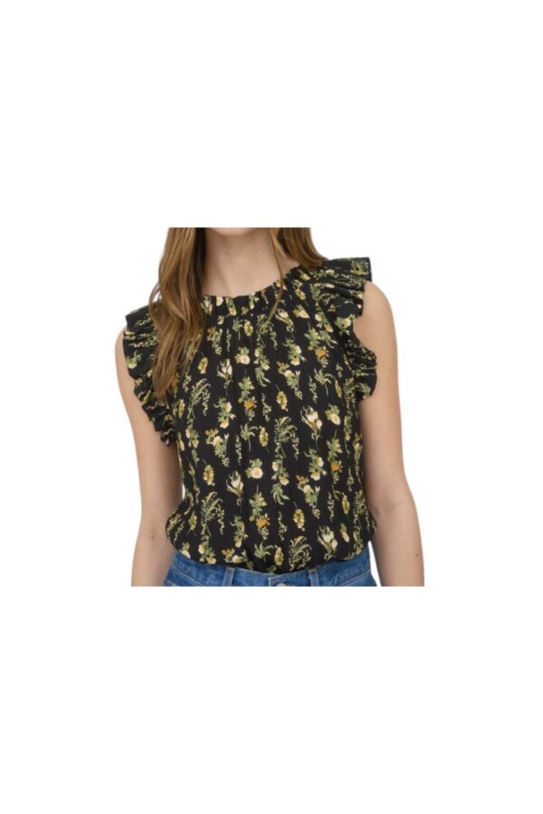 BLUPEPPER FLORAL RUFFLE TRIM SLEEVELESS TOP