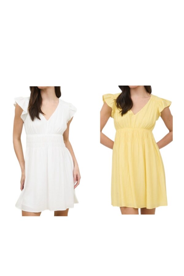 BLUPEPPER V-NECK SHIRRED WAIST MINI DRESS