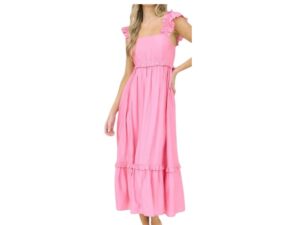 BLUPEPPER FLUTTER SLEEVE SMOCKED WAIST MIDI DRESS