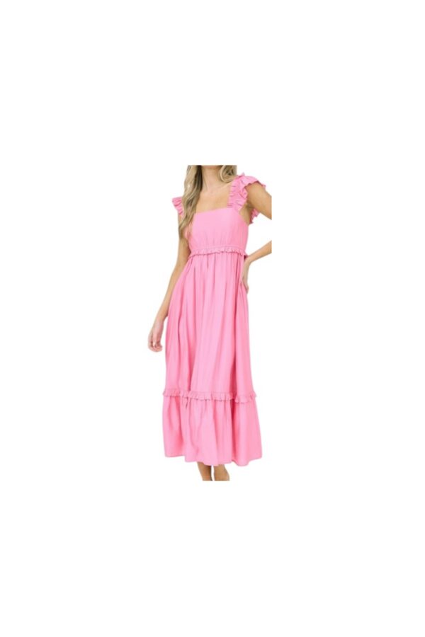 BLUPEPPER FLUTTER SLEEVE SMOCKED WAIST MIDI DRESS