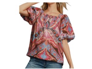 UMGEE SQUARE NECK BOHO PUFF SLEEVE TOP