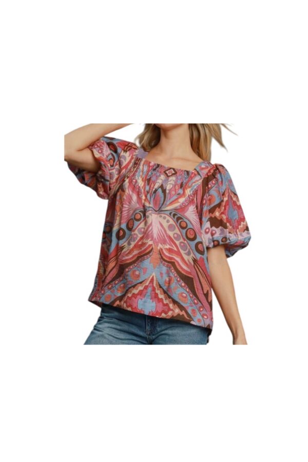 UMGEE SQUARE NECK BOHO PUFF SLEEVE TOP
