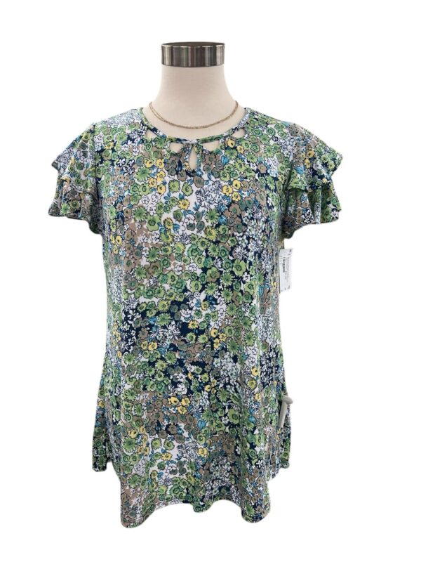 SOUTHERN LADY DITSY FLORAL SHIRT FLUTTER SLEEVE TOP - Image 2