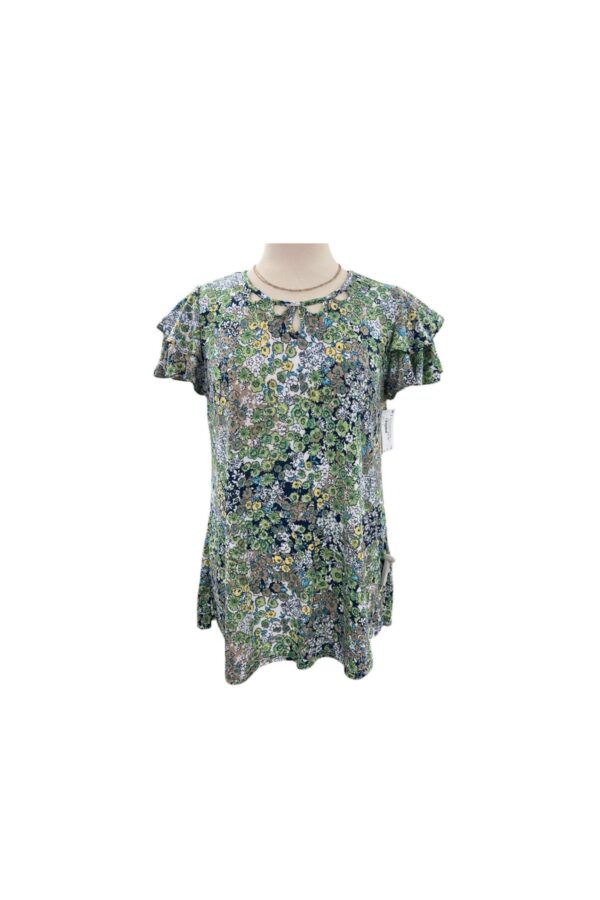 SOUTHERN LADY DITSY FLORAL SHIRT FLUTTER SLEEVE TOP