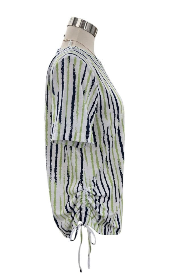 SOUTHERN LADY SHORT SLEEVE SIDE RUCHE VERTICAL STRIPE TOP - Image 3