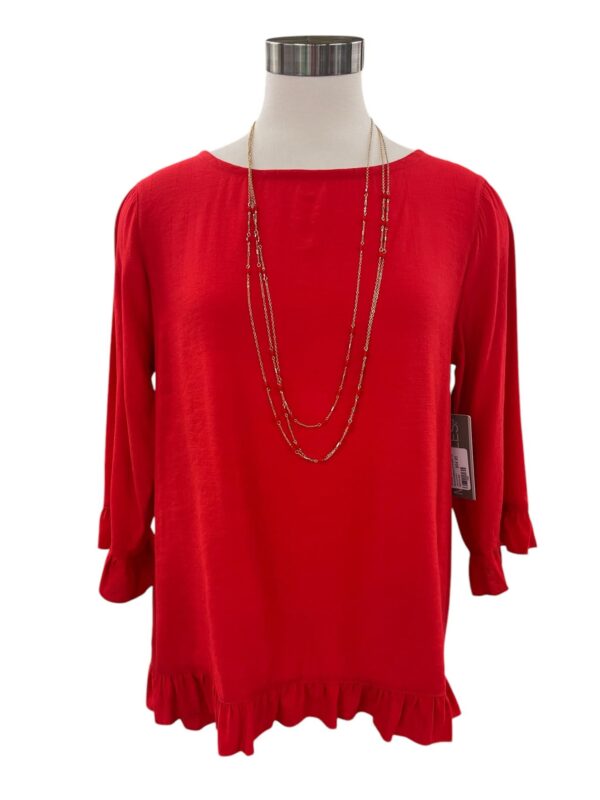 MULTIPLES RUFFLE HEM & SLEEVE BUTTON BACK TOP - Image 3