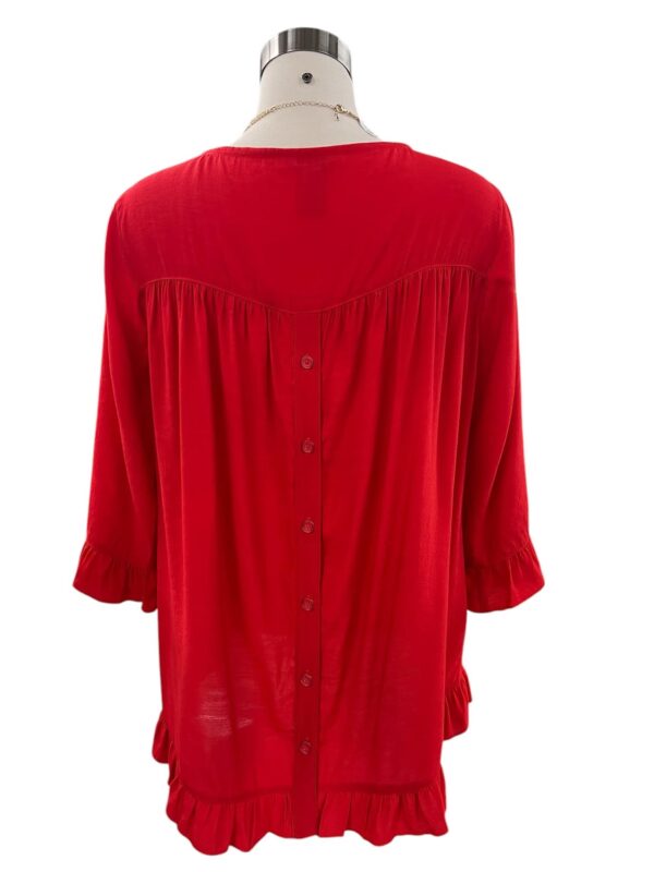 MULTIPLES RUFFLE HEM & SLEEVE BUTTON BACK TOP - Image 2