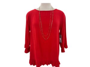 MULTIPLES RUFFLE HEM & SLEEVE BUTTON BACK TOP
